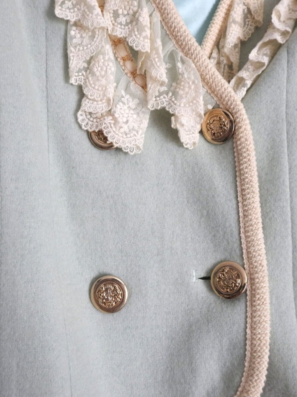 Think Closet Light Blue Lace Ruffle Double Breasted Cropped Blazer Jacket S - Picture 6 of 8